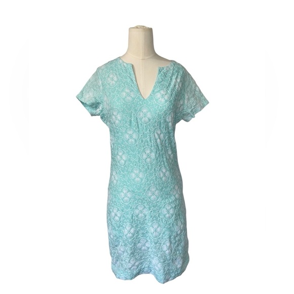 VINEYARD VINES | Womens Al Fresco Dress Size 4 Aqua 100% Linen Embroidered - Picture 4 of 7